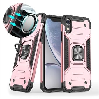 Armor Style Ring Kickstand Detachable TPU + PC Hybrid Shell with Metal Sheet for iPhone XR 6.1 inch