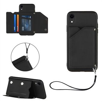Stand Card Holder Rubberized Leather Skin TPU Phone Case for iPhone XR 6.1-inch