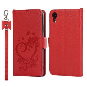 Folio Flip Heart Imprint Design Leather Wallet Phone Case for iPhone XR 6.1 inch