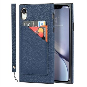 Drop-Proof Litchi Texture Genuine Leather Coated Black TPU Phone Cover with Card Slots for iPhone XR 6.1 inch