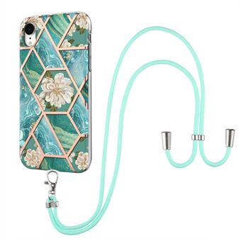 Shoulder Strap IMD IML Marble Flower Pattern Case Electroplating Soft TPU Well-protected Phone Shell for iPhone XR 6.1 inch
