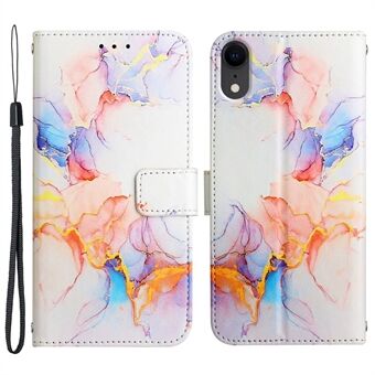 YB Pattern Printing Leather Series-5 for iPhone XR 6.1 inch Marble Pattern Printed Wallet Stand PU Leather Anti-fall Cell Phone Case