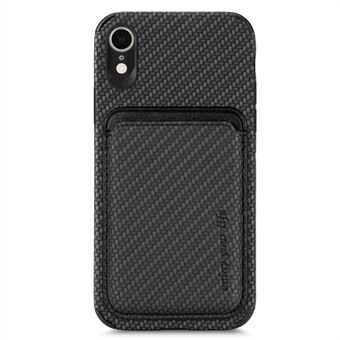 For iPhone XR 6.1 inch Carbon Fiber Well-protected Cell Phone Case Texture PU Leather + TPU + PVC Shell with Detachable Magnetic Card Holder
