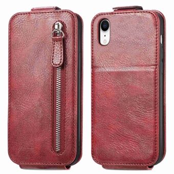 For iPhone XR 6.1 inch Drop-proof Vertical Flip Phone Cover Wear Resistant Magnetic PU Leather Case Stand with Zipper Wallet