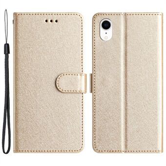 Wallet Case for iPhone XR 6.1 inch Silk Texture PU Leather Phone Stand Cover with Wrist Strap