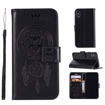 Imprint Owl Dream Catcher Wallet Stand Leather Case for iPhone XS Max 6.5 inch - Black