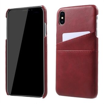 Double Card Slots PU Leather Coated PC Hard Back Case for iPhone Xs Max 6.5-inch