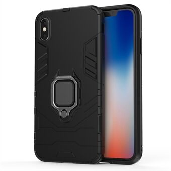 Cool Guard Ring Holder Kickstand PC TPU Hybrid Case for iPhone XS Max 6.5 inch - Black
