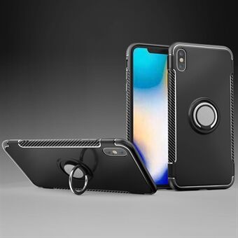 Carbon Fiber Texture TPU + PC Hybrid Case with Kickstand for iPhone XS Max 6.5 inch (Built-in Magnetic Metal Sheet)