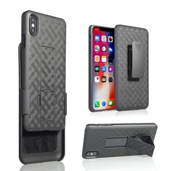 For iPhone XS Max 6.5 inch Woven Texture Swivel Belt Clip Holster PC + TPU Hybrid Cover - Black
