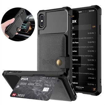 Leather Coated TPU Wallet Kickstand Casing with Built-in Magnetic Sheet for iPhone XS Max 6.5 inch - Black