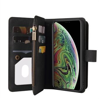 Skin-touch Feel Leather Cover Multiple Card Slots Stand Wallet Phone Case with Zipper Pocket for iPhone XS Max 6.5 inch
