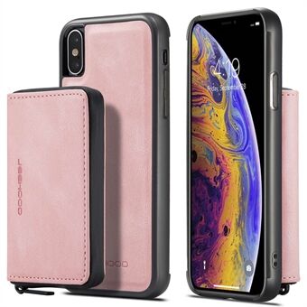 JEEHOOD For iPhone XS Max 6.5 inch Detachable Zipper Wallet Magnetic Absorption Cover Anti-drop Anti-scratch Leather Coated TPU Phone Case with Kickstand