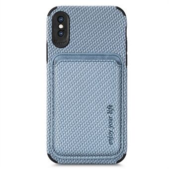 For iPhone XS Max 6.5 inch Drop-proof Carbon Fiber Phone Case Texture PU Leather + TPU + PVC Back Cover with Magnetic Absorption Detachable Card Holder