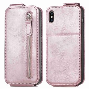 For iPhone XS Max 6.5 inch Vertical Flip Phone Cover Wear Resistant PU Leather Case Stand with Zipper Wallet