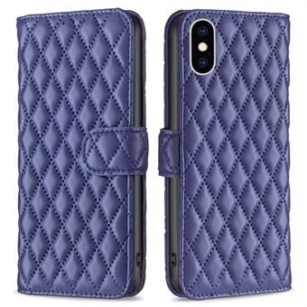 BINFEN COLOR For iPhone XS Max 6.5 inch Wallet Cover, BF Style-14 Imprinted Rhombus Pattern Overall Coverage Stand Matte PU Leather Case