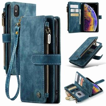 CASEME C30 Series for iPhone XS Max 6.5 inch Multiple Card Slots Zipper Pocket Wallet Phone Case PU Leather Anti-drop Cover