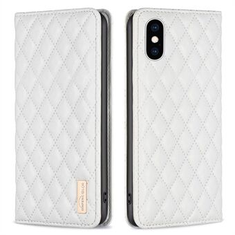 BINFEN COLOR BF Style-16 For iPhone XS Max 6.5 inch Anti-fall Rhombus Imprinted PU Leather Stand Case Card Holder Design Auto Closing Magnetic Phone Cover
