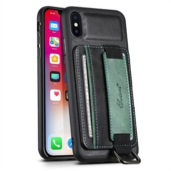 SUTENI H13 Hand Strap Kickstand Phone Case for iPhone XS Max Card Holder PU Leather Coated PC + TPU Cover