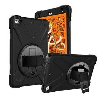 X-Shape PC + TPU Rotary Kickstand Cover with Handstrap for iPad mini (2019) 7.9 inch / mini 4 - Black