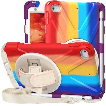 Revolving Kickstand Design Tablet Cover + Strap with Colorful Rainbow Pattern Design for iPad mini 4/(2019) 7.9 inch