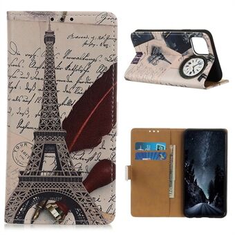 Pattern Printing Leather Wallet Phone Case for iPhone 11 6.1 inch (2019) - Eiffel Tower and Quill