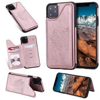 Anti-fall Imprinted Cat Tree Leather Coated TPU Covering for iPhone 11 6.1 inch (2019) - Rose Gold