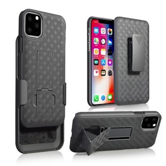 Braided Pattern PC Belt Clip Kickstand Phone Casing for iPhone 11 6.1 inch (2019)