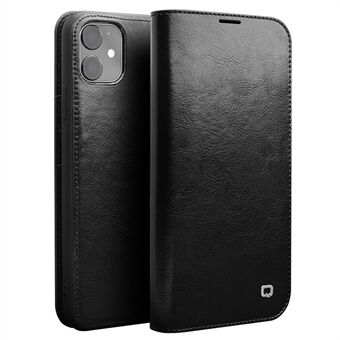 QIALINO For iPhone 11 6.1 inch Phone Case Genuine Cowhide Leather Wallet Protective Cover Shell