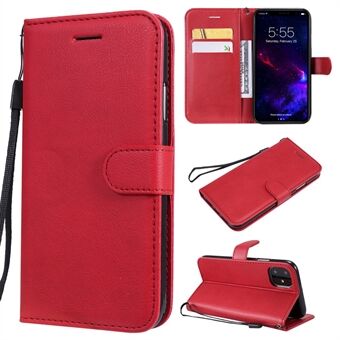 Solid Color PU Leather Wallet Phone Case with Lanyard for iPhone 11 6.1 inch (2019)