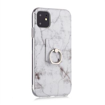 Marble Pattern IMD TPU Shell + Finger Ring Kickstand for iPhone 11 6.1 inch