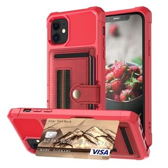 TPU+PU Leather Phone Case with Card Slot and Elastic Finger Ring Strap for iPhone 11 6.1-inch