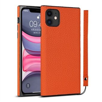 Litchi Skin Genuine Leather Coated TPU Phone Cover [Black Lining] for iPhone 11 6.1 inch