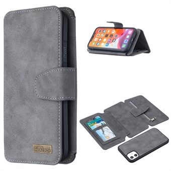 BF07 Detachable Matte Leather Zippered Pocket Wallet Phone Cover for iPhone 11 6.1-inch