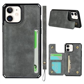 For iPhone 11 6.1-inch Button Flip PU Leather Coated TPU Wallet Phone Shell