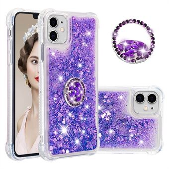 Drop-proof Glitter Quicksand Ring Kickstand TPU Phone Protective Shell for iPhone 11 6.1 inch