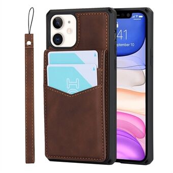 Skin-Touch PU Leather Coated TPU Kickstand Card Slot Design Phone Case with Strap for iPhone 11 6.1-inch