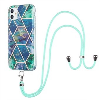 2.0mm Double-sided IMD Electroplating Marble Pattern Splicing TPU Case with Lanyard for iPhone 11 6.1 inch