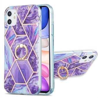 2.0mm IMD IML Electroplating Marble Pattern Phone Case TPU Back Cover with Finger Ring Kickstand for iPhone 11