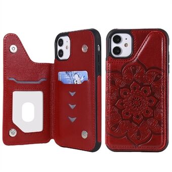Imprint Flower PU Leather+TPU Shockproof Kickstand Case for iPhone 11 6.1 inch Cover