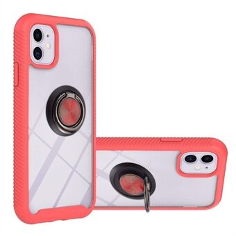 Rugged Crystal Clear PC + TPU Hybrid Protective Phone Case Cover with Ring Holder Kickstand for iPhone 11 6.1 inch