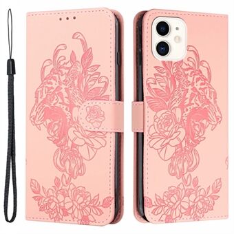 Full Protective Leather Stand Phone Cover with Tiger and Flower Imprint for iPhone 11 6.1 inch