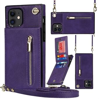 Vertical Flip Zipper Wallet Kickstand Design Leather Phone Hybrid Case with Lanyard for iPhone 11 6.1 inch