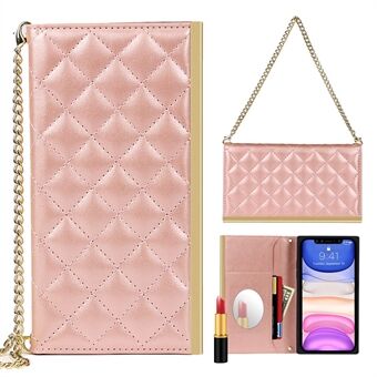 Grid Texture Phone Bag Leather Cover Case Hand Bag with Makeup Mirror for iPhone 11