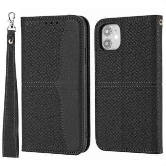 Auto-Absorbed Woven Texture Wallet Stand Leather Case with Handy Strap for iPhone 11 6.1 inch