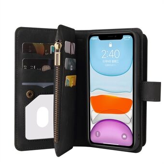 Skin-touch Feel Multiple Card Slots Phone Stand Case Leather Shell with Zipper Pocket for iPhone 11 6.1 inch