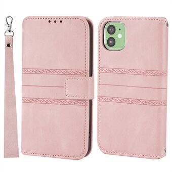 Imprint Pattern Design PU Leather + TPU Wallet Phone Case Phone Cover with Wrist Strap for iPhone 11 6.1 inch