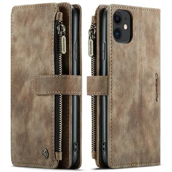 CASEME C30 Series Shockproof  Zipper Pocket Phone Shell PU Leather Wallet Case Phone Cover with 10 Card Slots for iPhone 11 6.1 inch