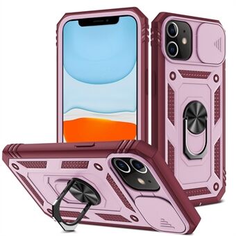 Ring Kickstand PC + TPU Impact-Resistant Bumpers Armor Protective Case with Slide Camera Lens Protection for iPhone 11 6.1 inch