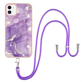 IML IMD Marble Pattern Electroplating Frame TPU Cover Cellphone Back Guard Case with Lanyard for iPhone 11 6.1 inch